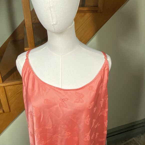 Joyspun Women's Plus Sz 3X Coral Satin Chemise Butterfly Print Adjustable Straps - Picture 2 of 8